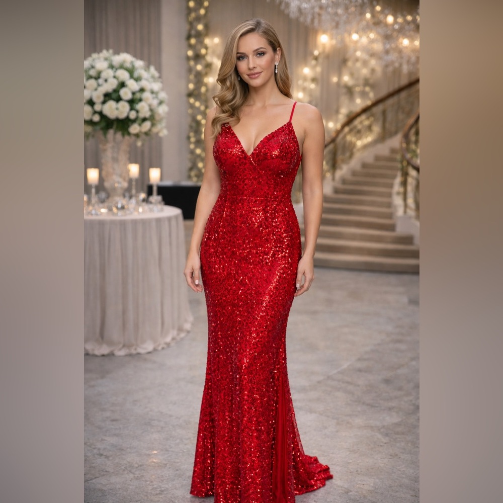 Size 0 red sequin long formal dress NWT